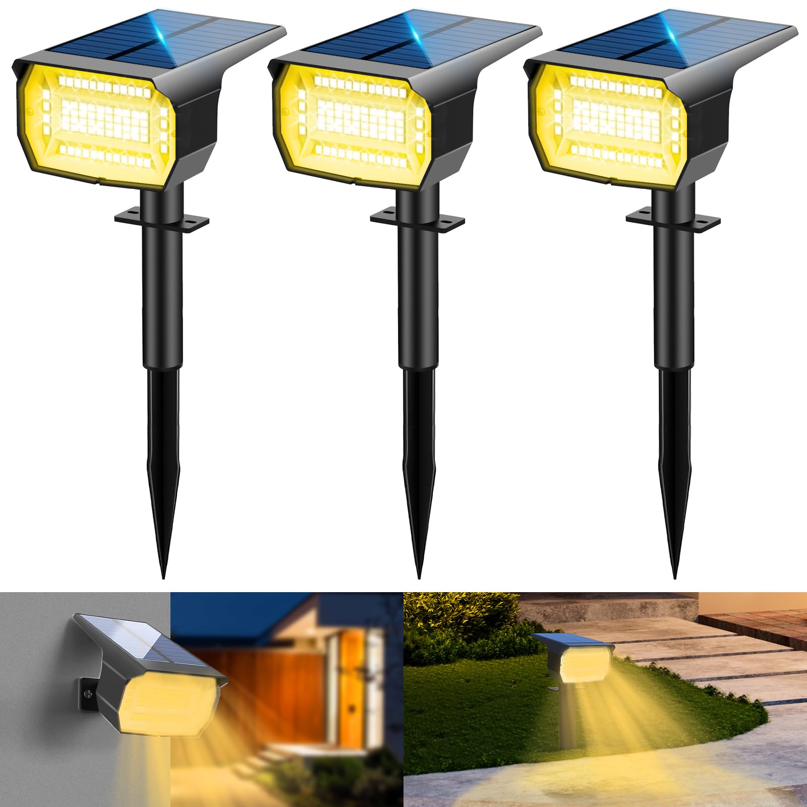Lotmos 3Pcs Faretti Solari 72 LED da Esterno