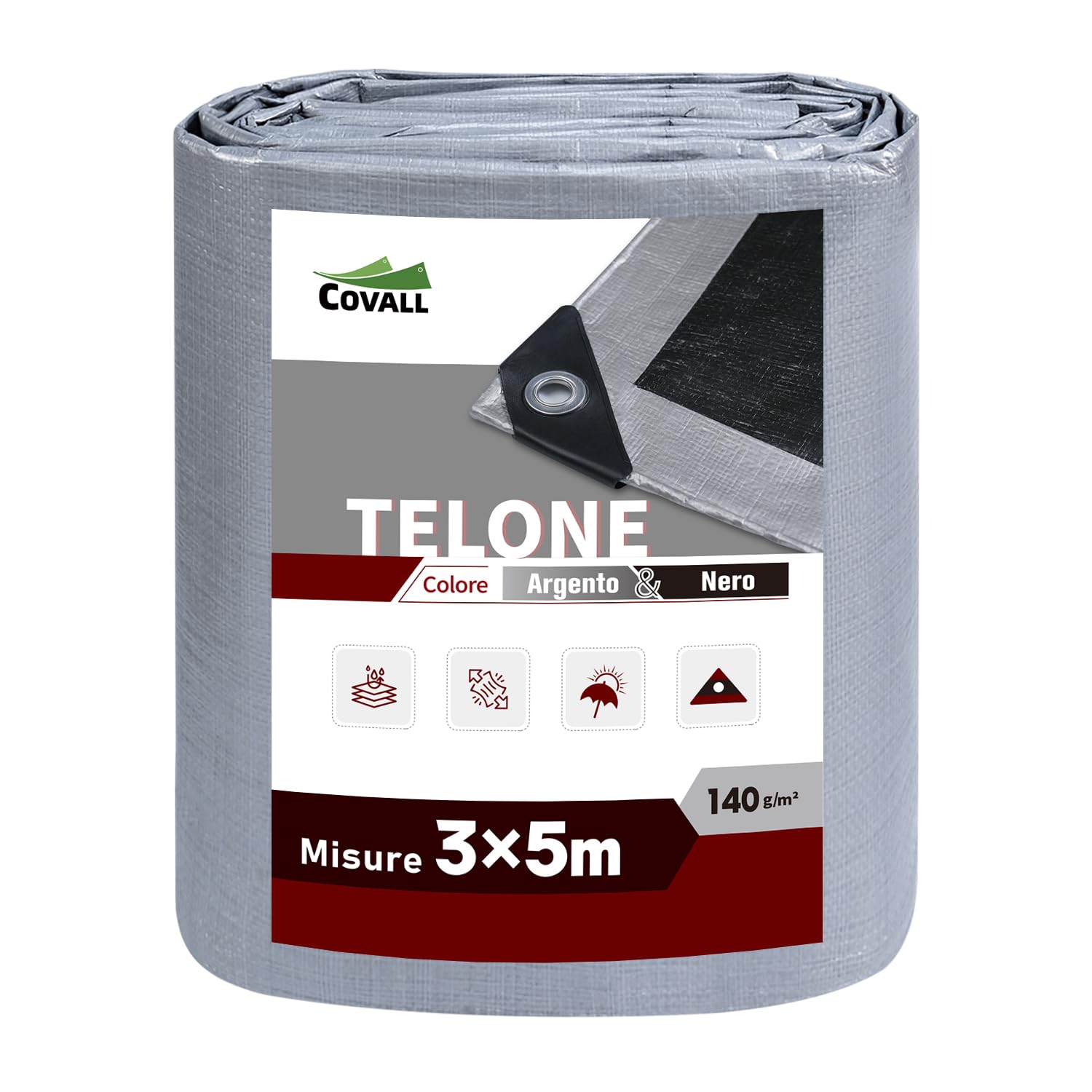 Covall Telo Telone Occhiellato Impermeabile Bicolore 3x5m