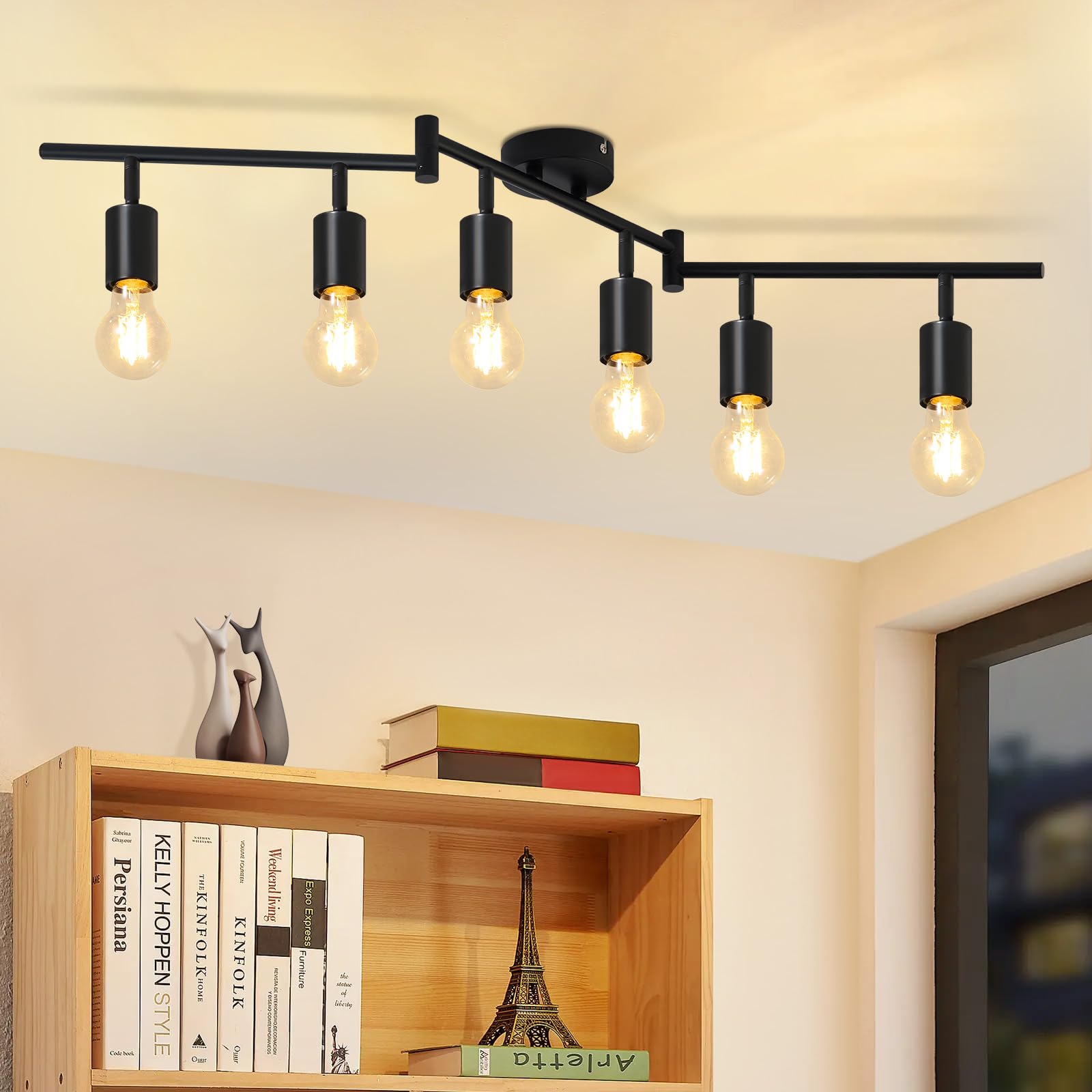 Cbjktx Faretto da Soffitto Nero E27 6 Fiamme Orientabile