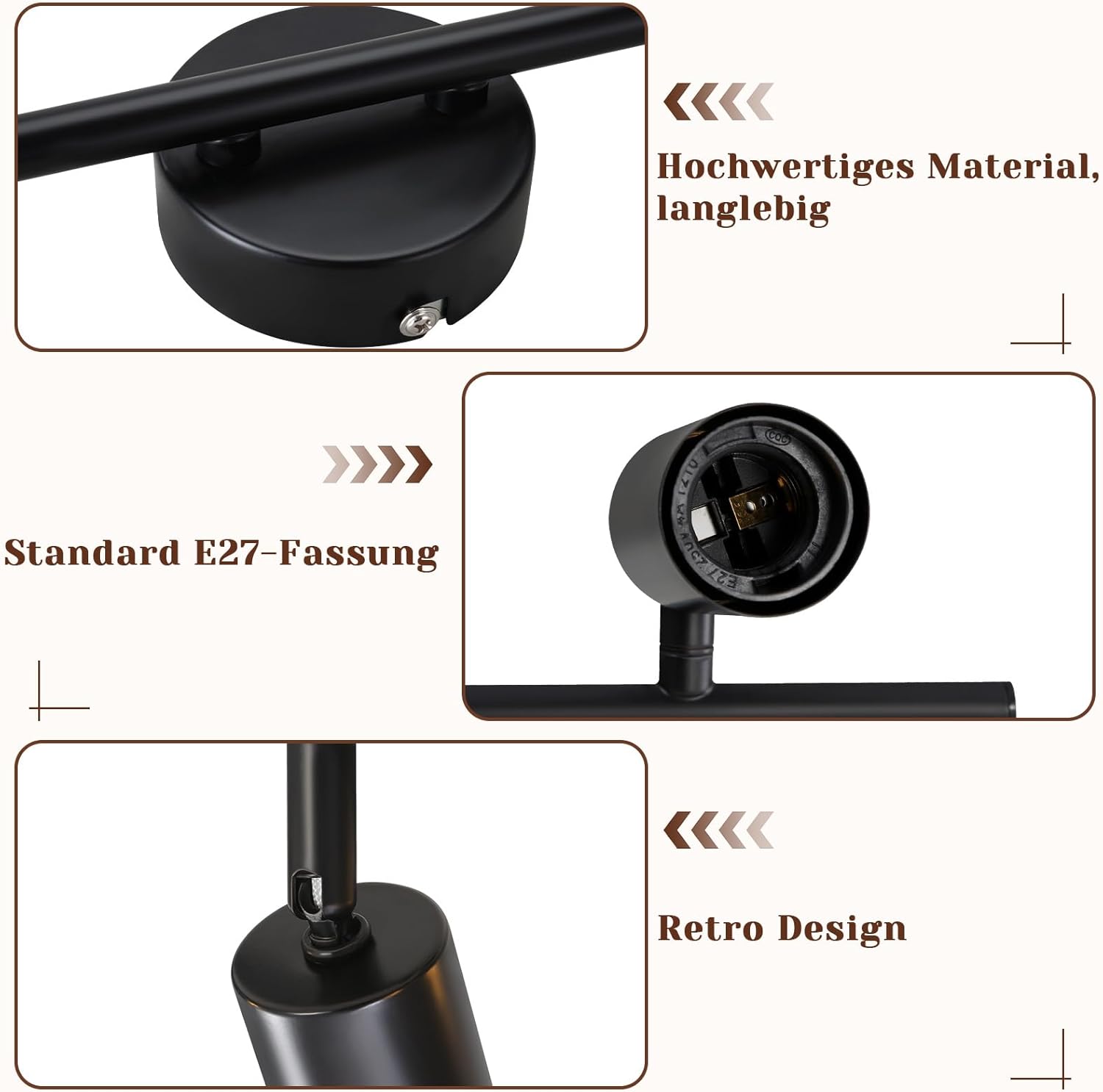 Cbjktx Faretto da Soffitto Nero E27 6 Fiamme Orientabile - immagine 4