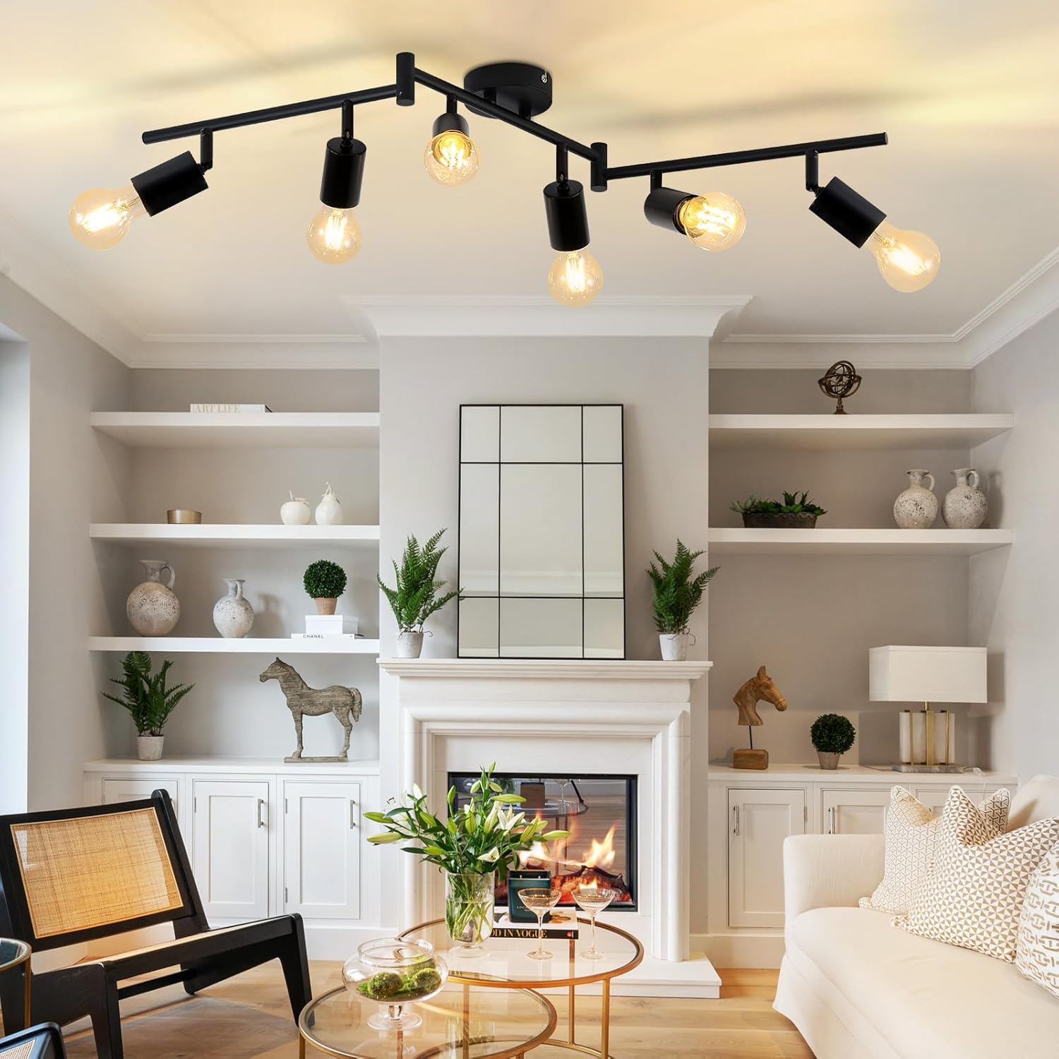 Cbjktx Faretto da Soffitto Nero E27 6 Fiamme Orientabile - immagine 6