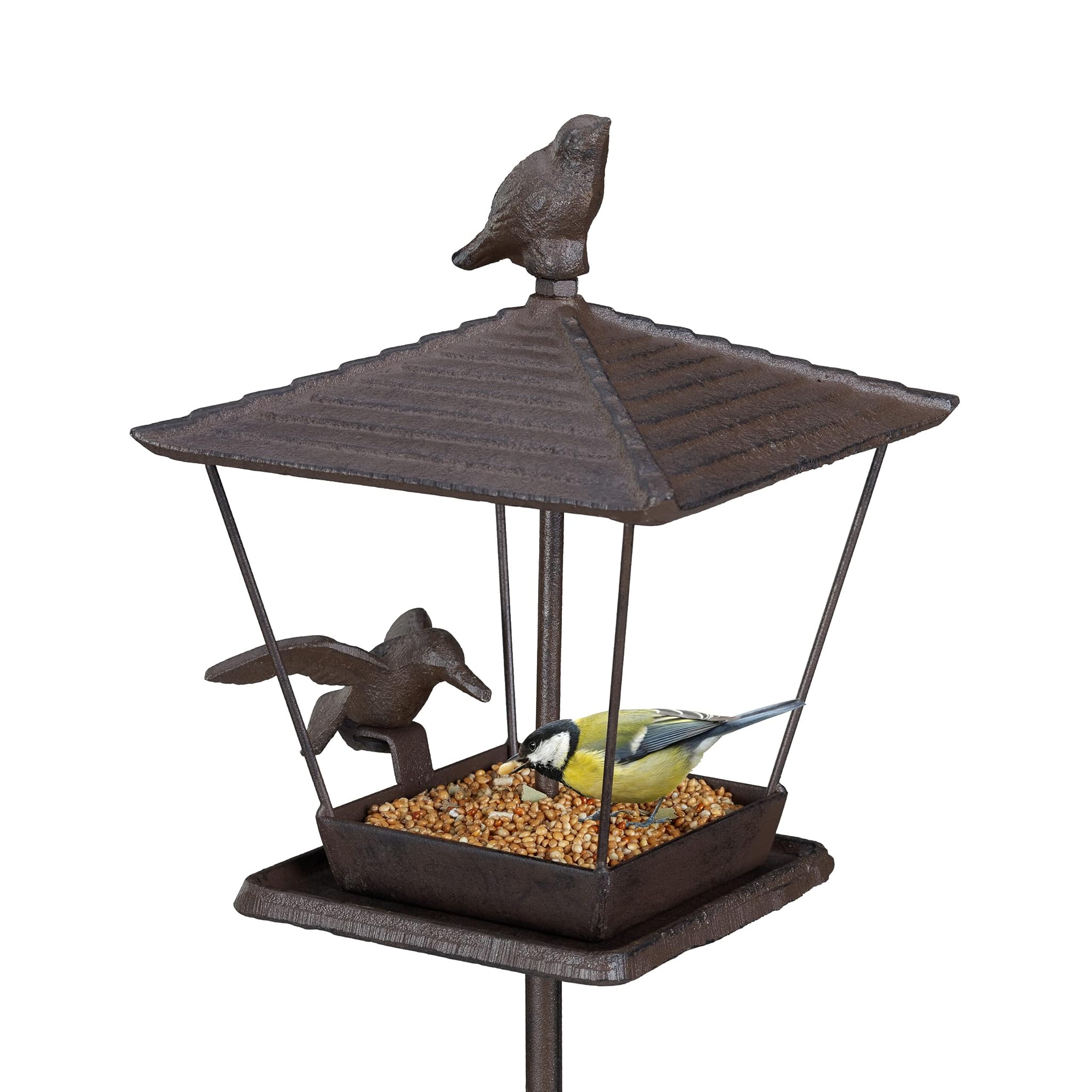 Relaxdays Mangiatoia per Uccelli Selvatici con Palo, Marrone