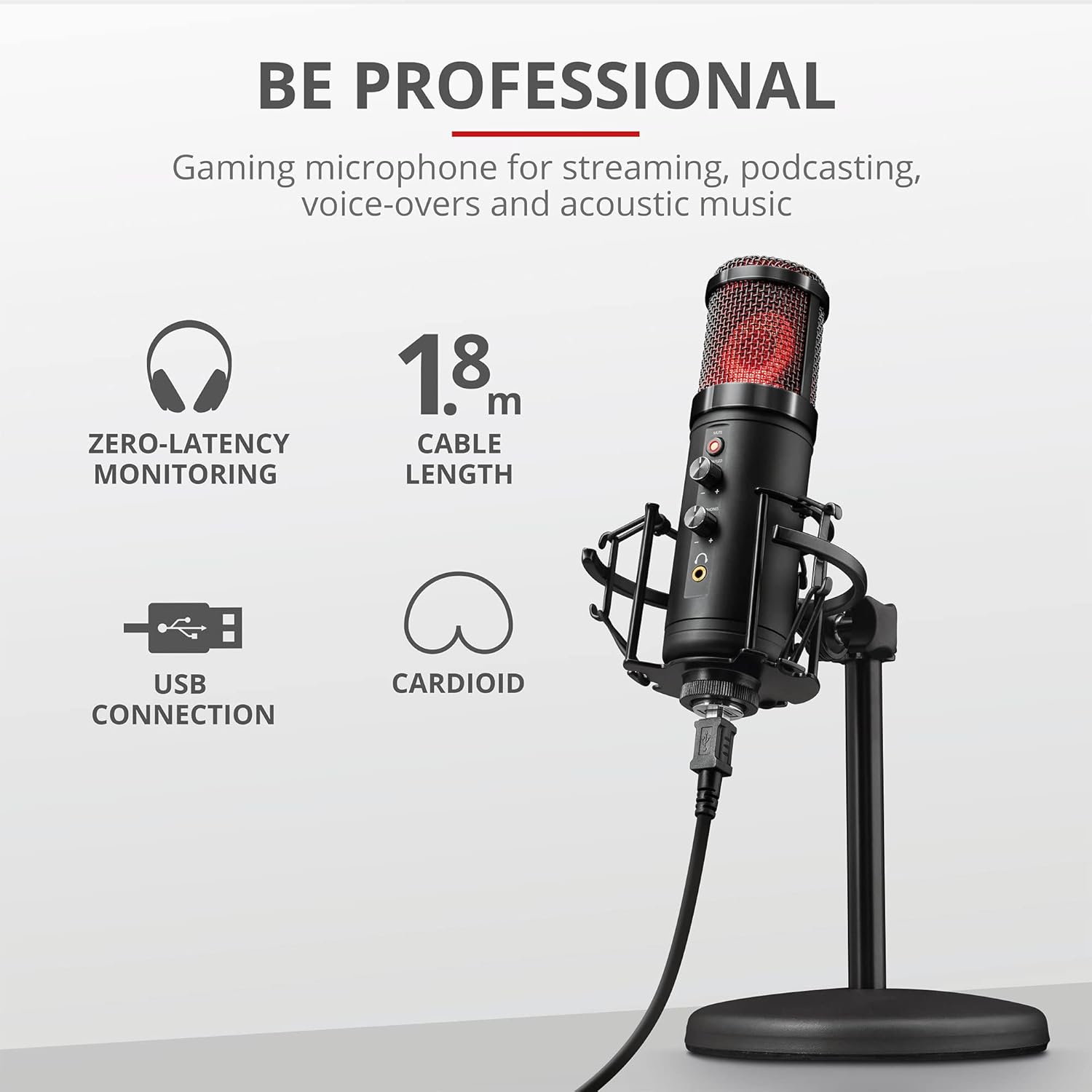 Trust Gaming GXT 256 Exxo Microfono USB per Streaming, Nero - immagine 2