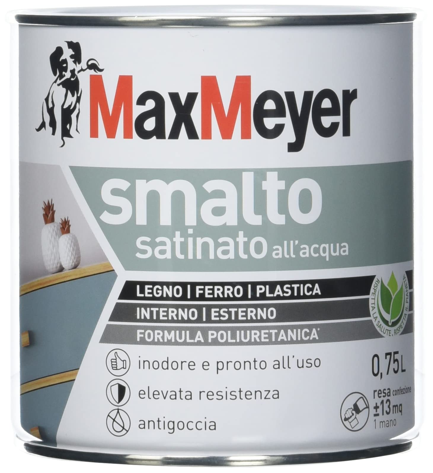 Maxmeyer Smalto All'Acqua Poliuretanico Satinato Bianco 0,75 L