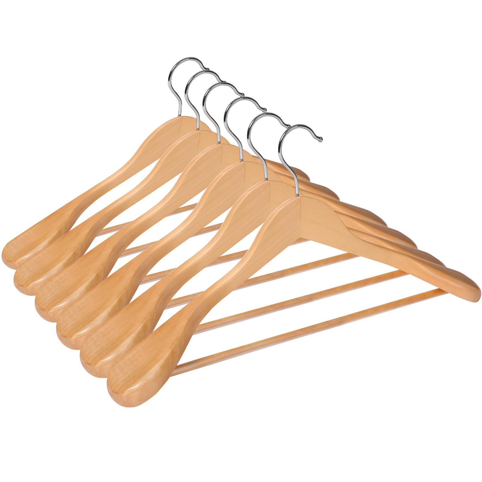 Appendiabiti in Legno Naturale, Set 6 Pezzi 44x5,5x23cm