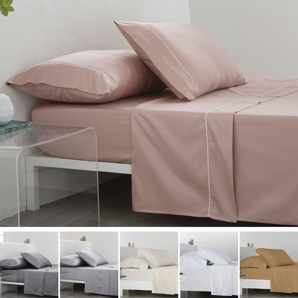 Set Lenzuola Raso Cotone Egiziano 300 Fili, Colore Trucco