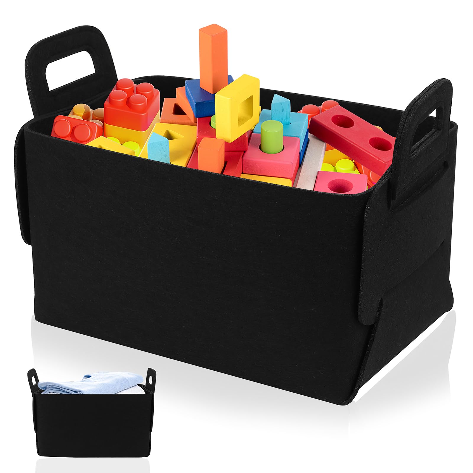 Scatole Portaoggetti in Feltro, Cestino Portaoggetti in Feltro, Cesto Portaoggetti in Feltro, Cestini Portaoggetti in Tessuto Pieghevoli con Manici per Armadio Casa Ufficio - Nero, 25 x 18 x 15 cm