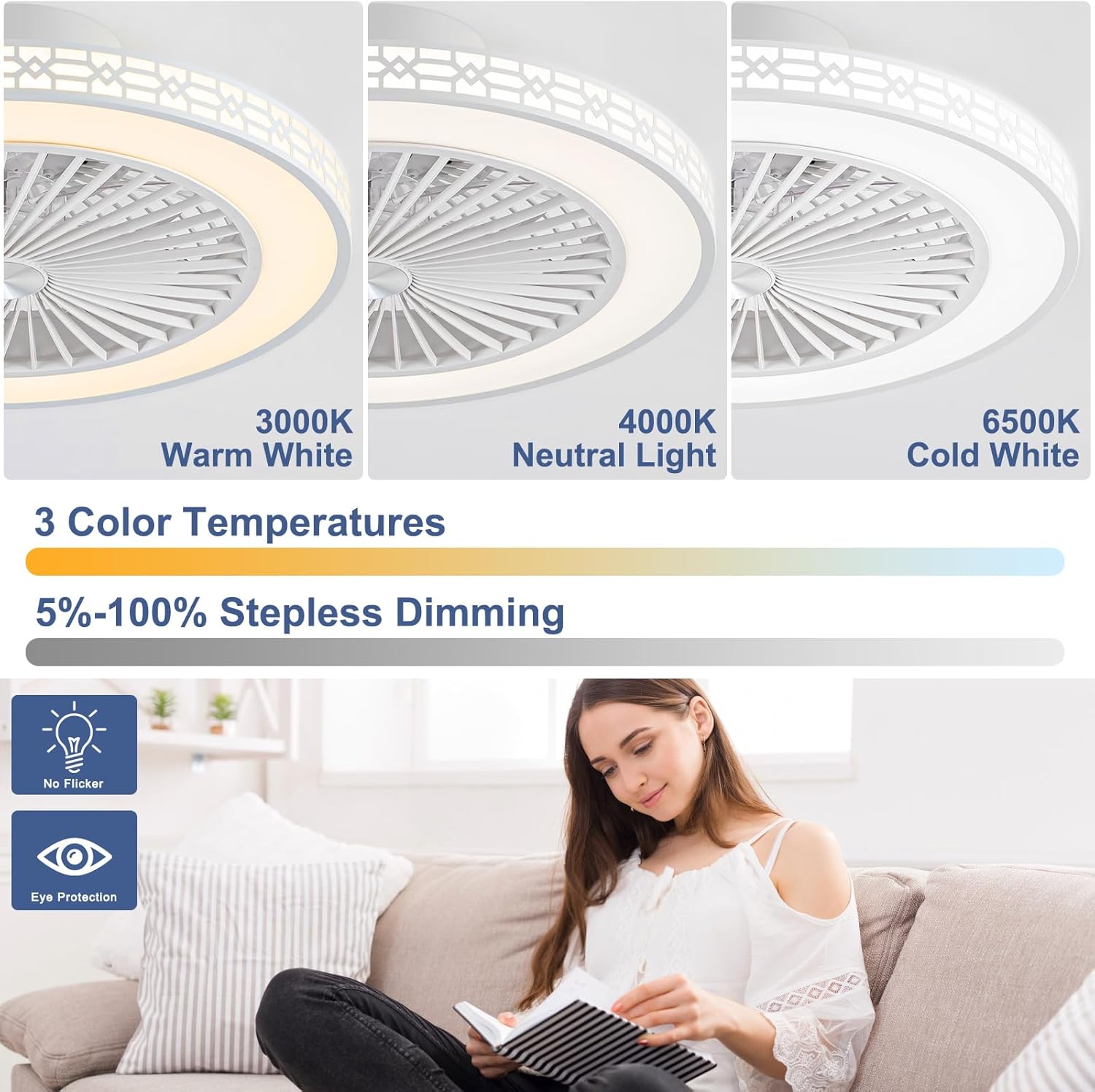 Ventilatore a Soffitto Ultra-sottile 19'' con Luce LED - immagine 2