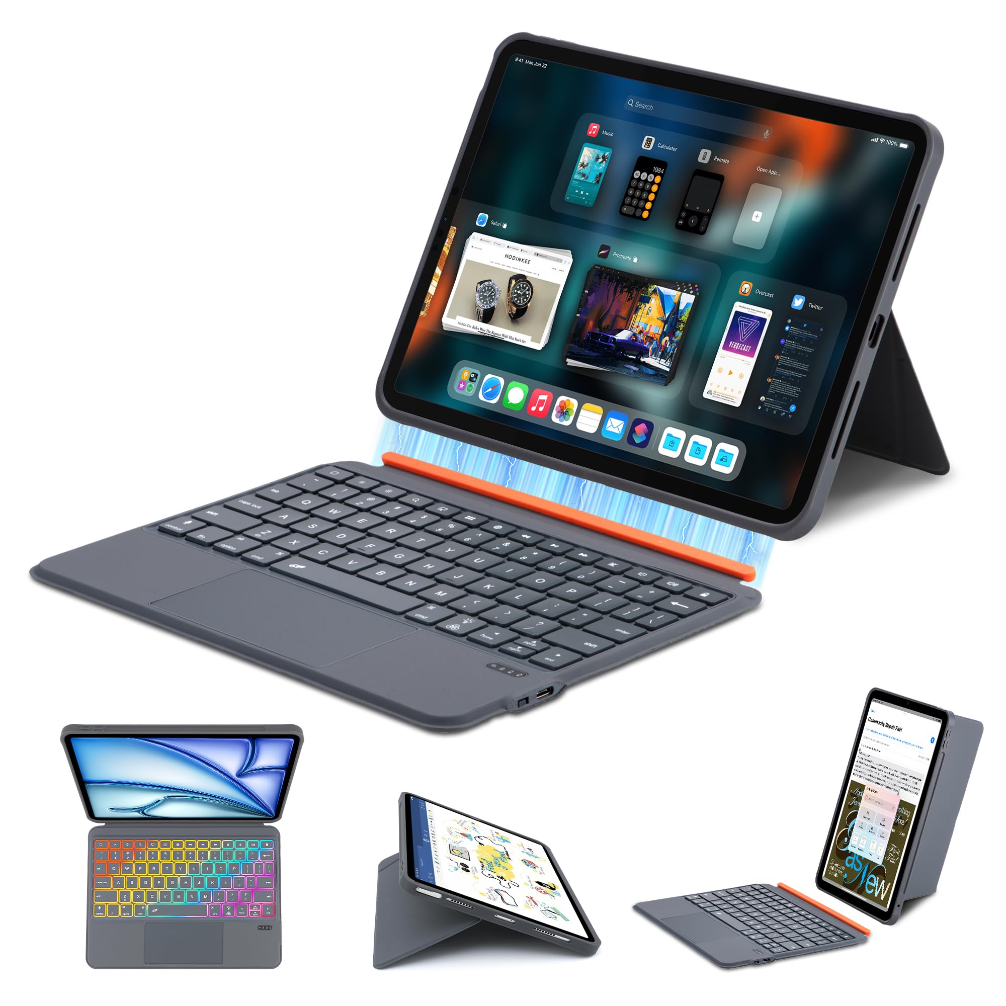 Custodia per tastiera per iPad Pro da 12,9" (3°, 4°, 5° e 6° generazione) e iPad Air 13 (M2 2024/M3 2025) (nero, iPad Pro 12.9/Air 13)