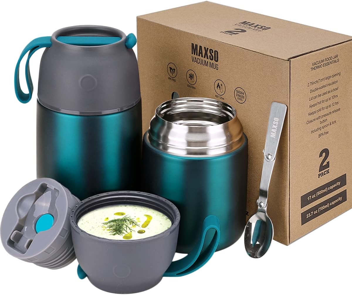 Logeeyar Thermos per Alimenti 2 Pezzi (500ml & 700ml), Verde