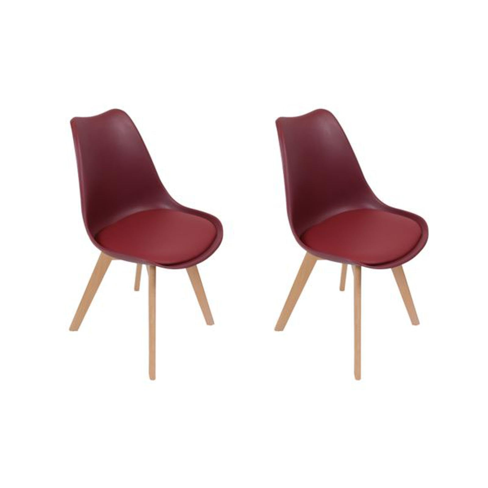 HOME DECO FACTORY The HD6232 - Set di 2 sedie scandinave, rivestimento in polipropilene imbottito, legno, 46,2 x 52 x 86,4 cm, colore: Bordeaux