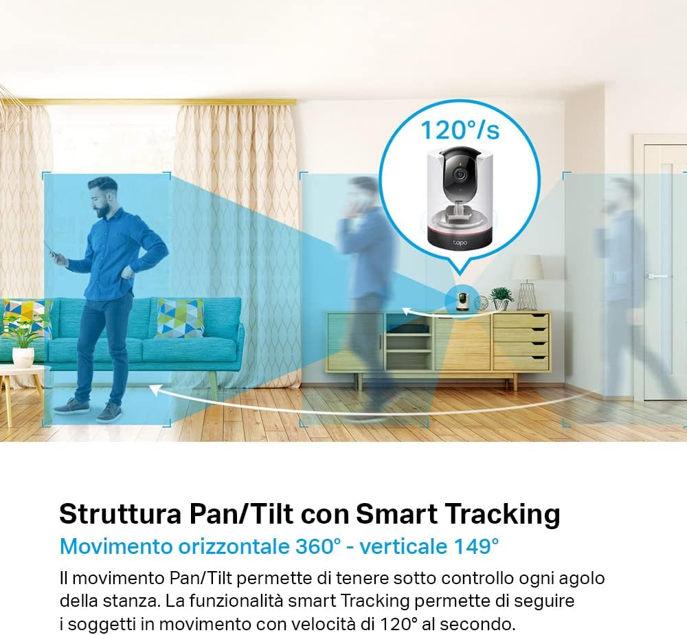 Tapo C225 Telecamera WiFi Interno di Sicurezza Pan/Tilt AI - immagine 6