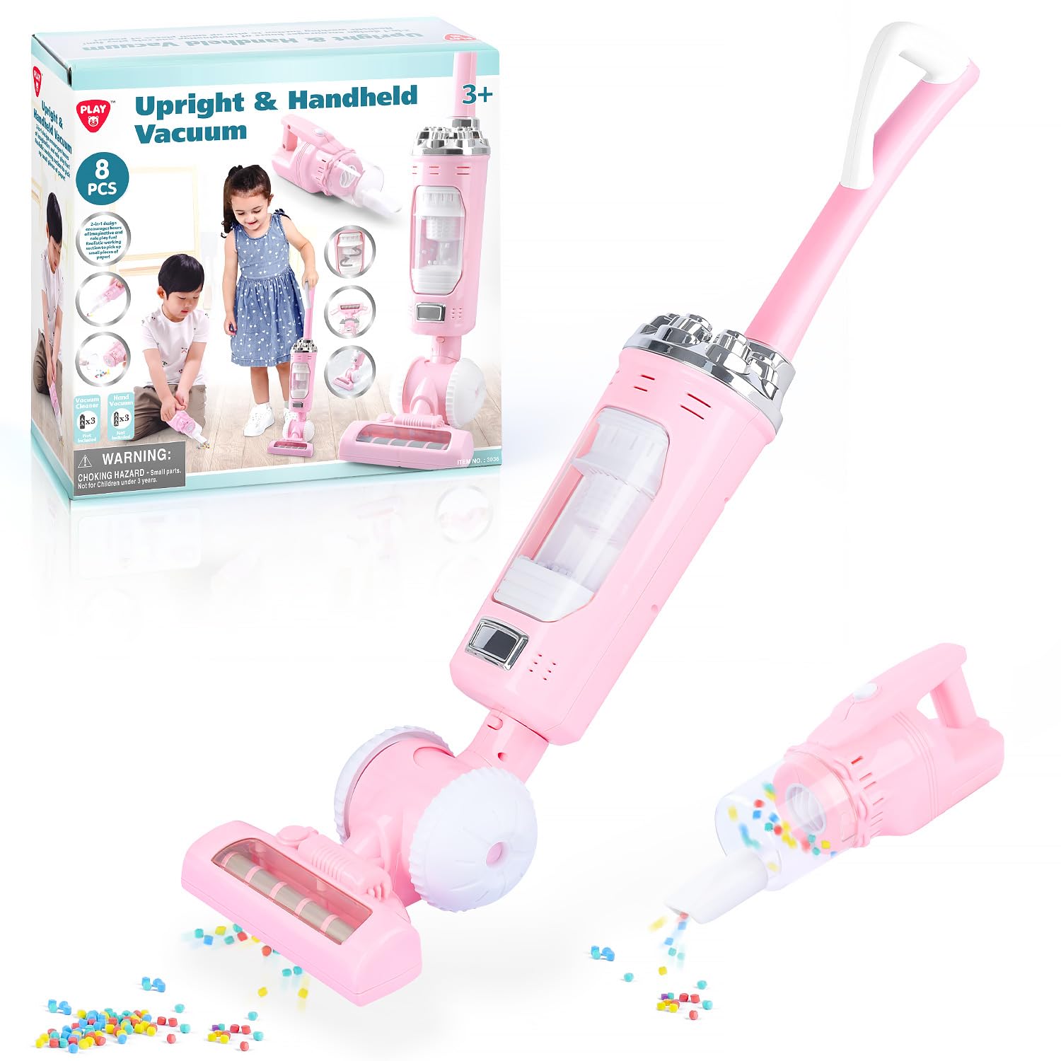 PLAY Aspirapolvere Giocattolo Bambini 2 in 1, Rosa