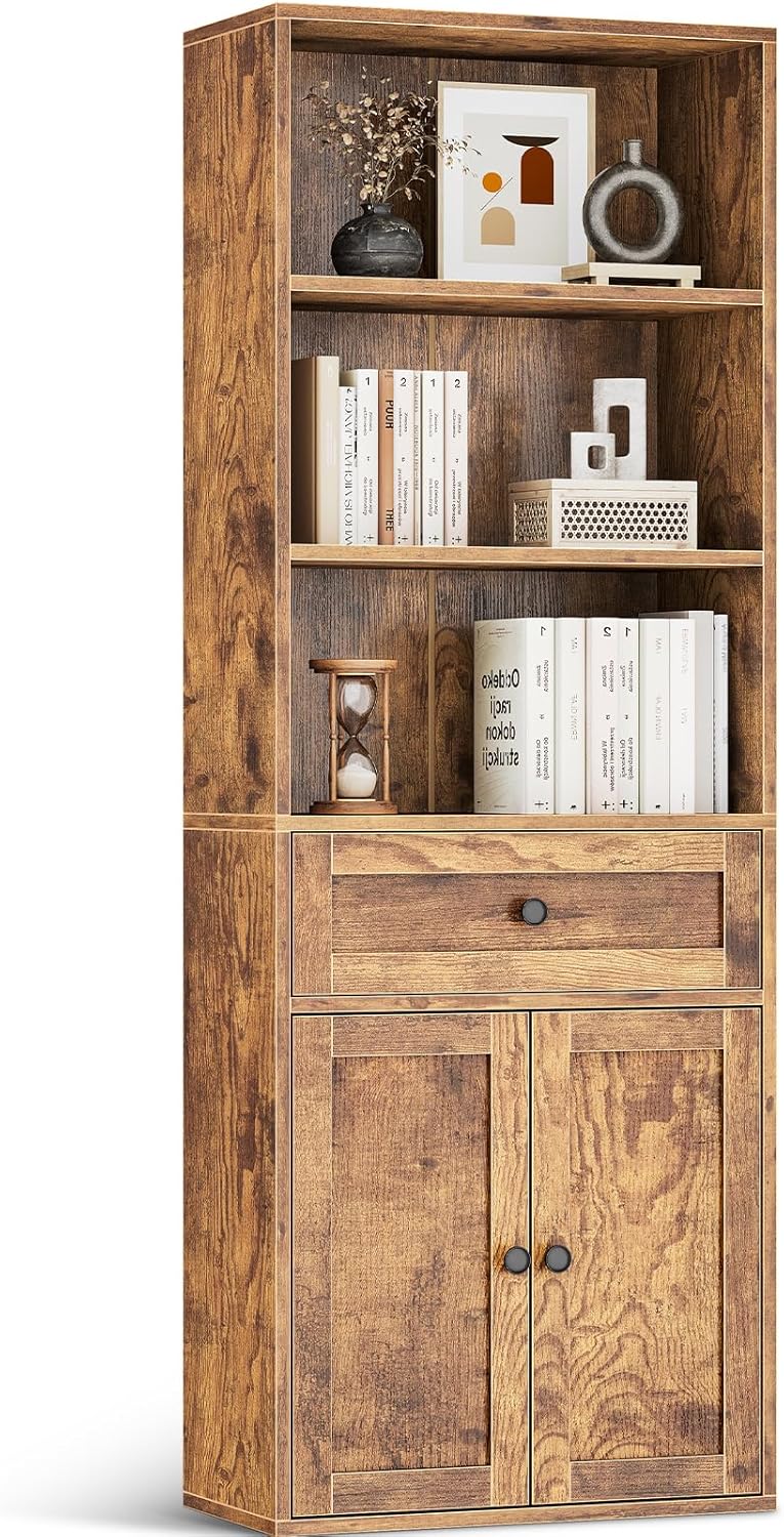 Coleshome Libreria 5 Ripiani con Ante e Cassetti, Marrone Rustico - immagine 1