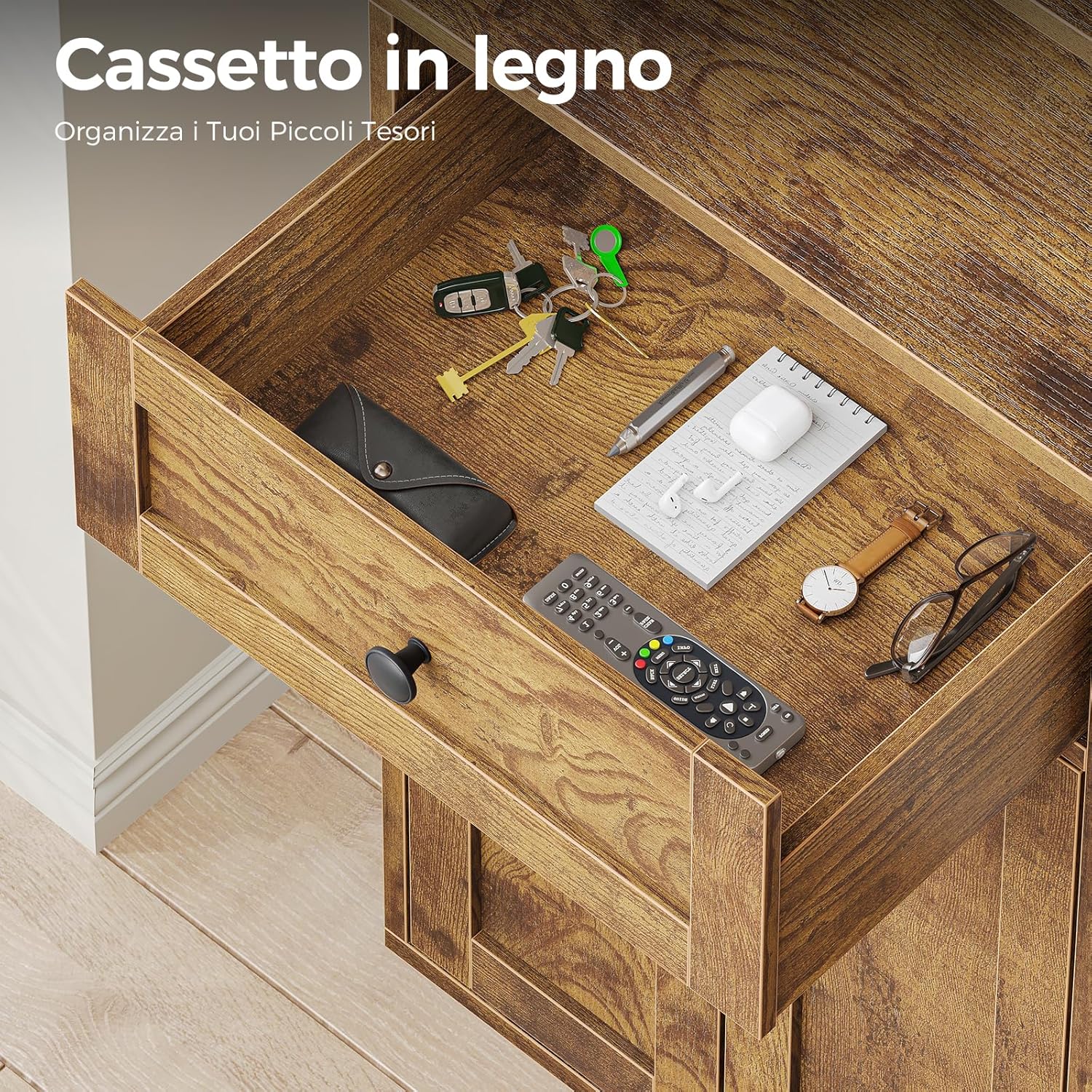 Coleshome Libreria 5 Ripiani con Ante e Cassetti, Marrone Rustico - immagine 5