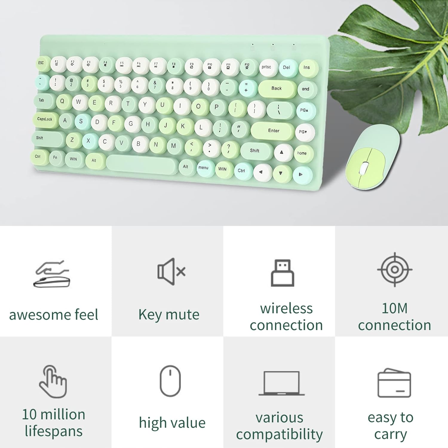 Jectse Tastiera e Mouse Wireless 2,4 GHz, Verde - immagine 5