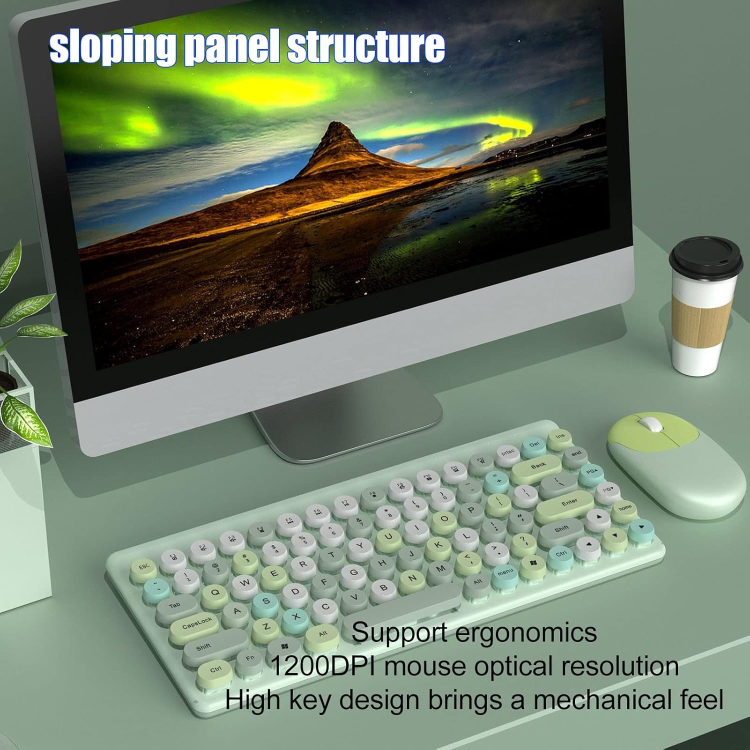 Jectse Tastiera e Mouse Wireless 2,4 GHz, Verde - immagine 6