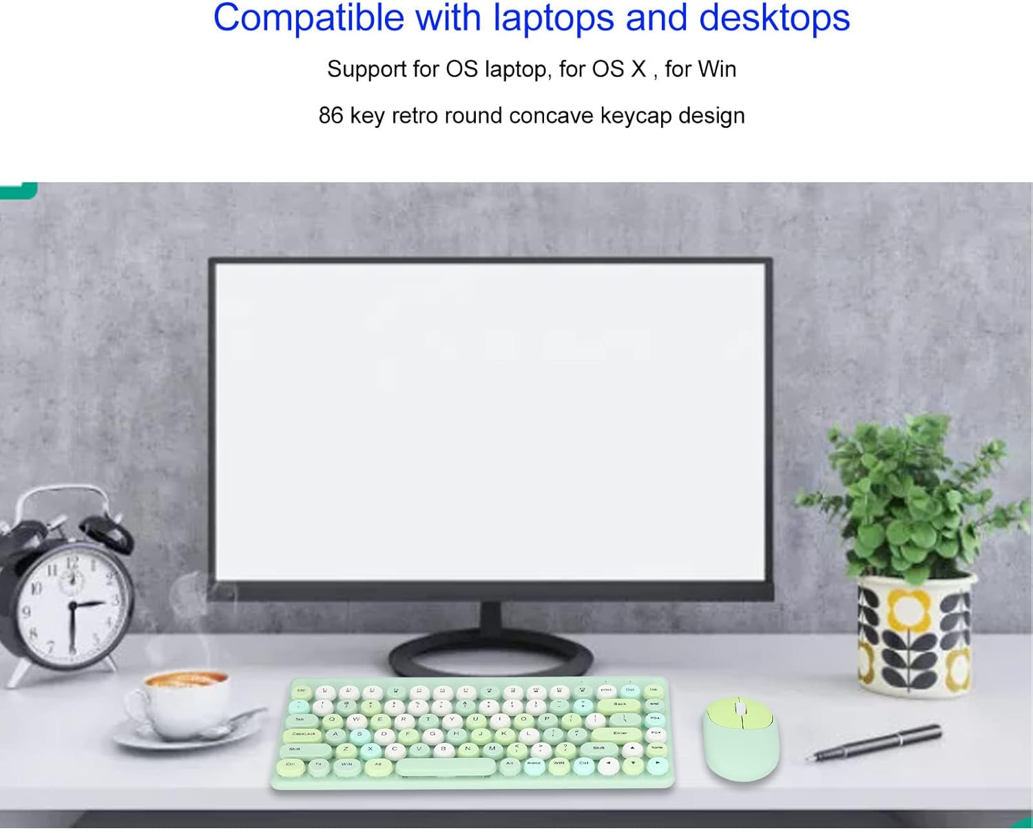 Jectse Tastiera e Mouse Wireless 2,4 GHz, Verde - immagine 7