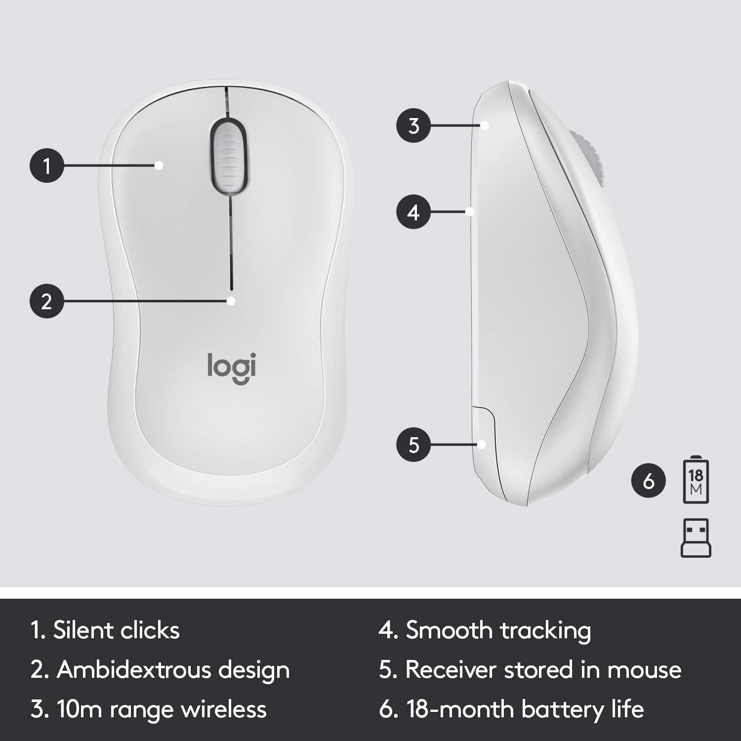 Logitech MK295 Kit Mouse e Tastiera Wireless, Layout Scandinavo QWERTY, Bianco - immagine 7