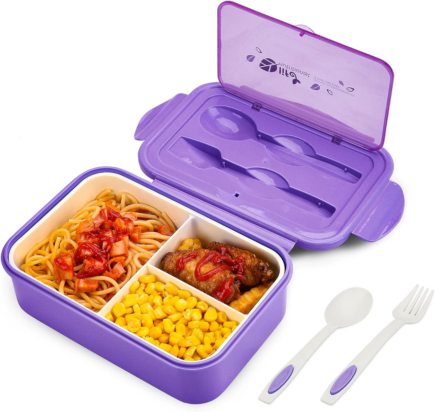 Bibury Porta Pranzo con 3 Scomparti e Posate, Viola - immagine 1