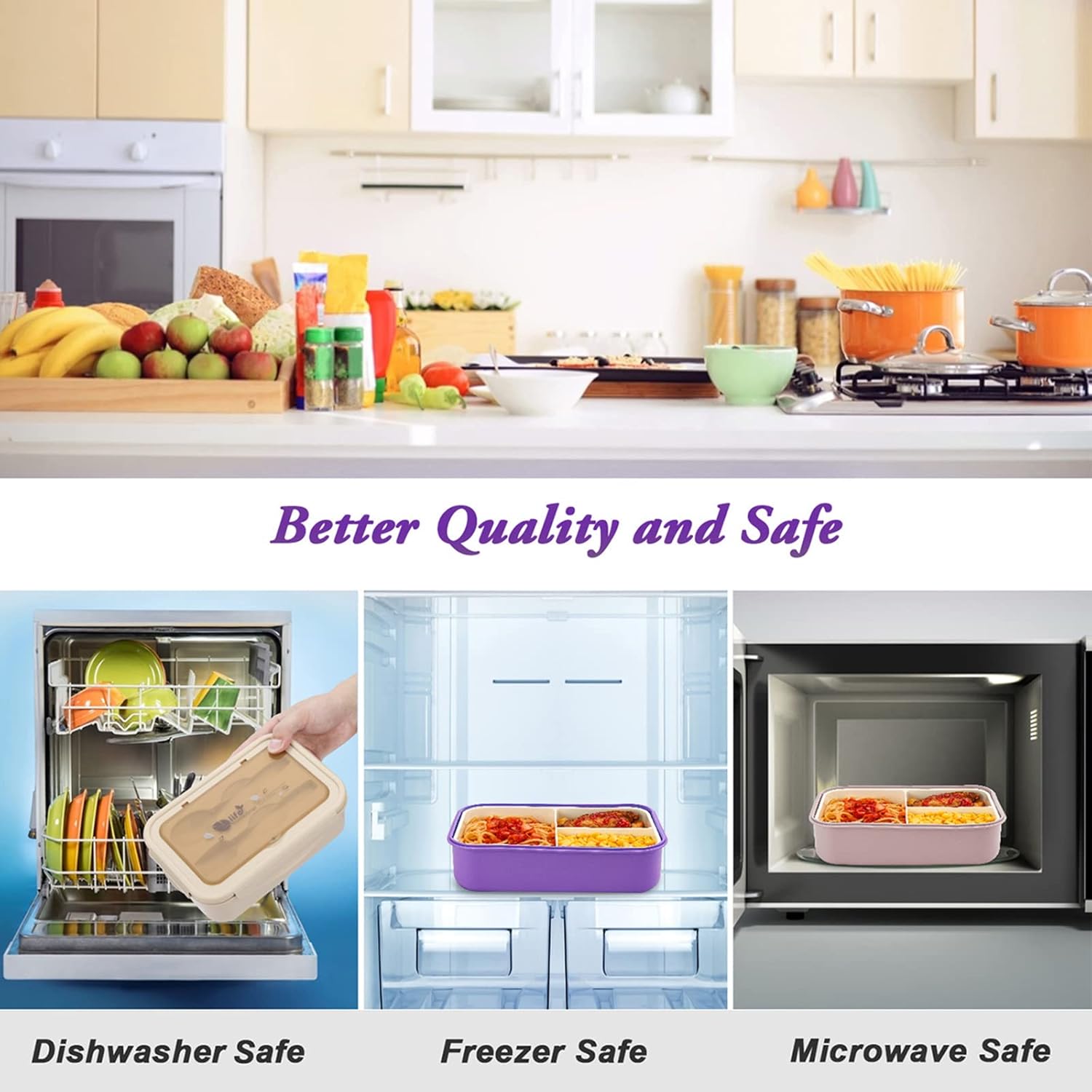 Bibury Porta Pranzo con 3 Scomparti e Posate, Viola - immagine 5