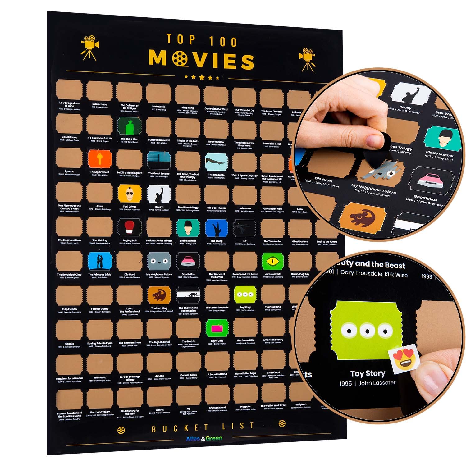 Atlas & Green 100 Movies Scratch Off Poster
