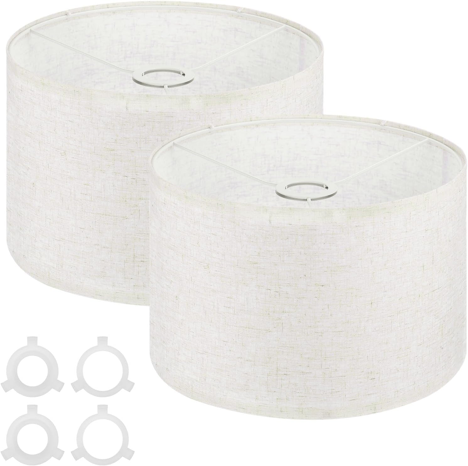 PATIKIL Paralumi Tamburo per Lampade Tavolo 12"x12"x8" Lino Paralume Set di 2 Facile Assemblaggio Lampada Ombra da E27 a E26/E14 Adattatore per Pavimento Lampada Lino (1,65" Spider)