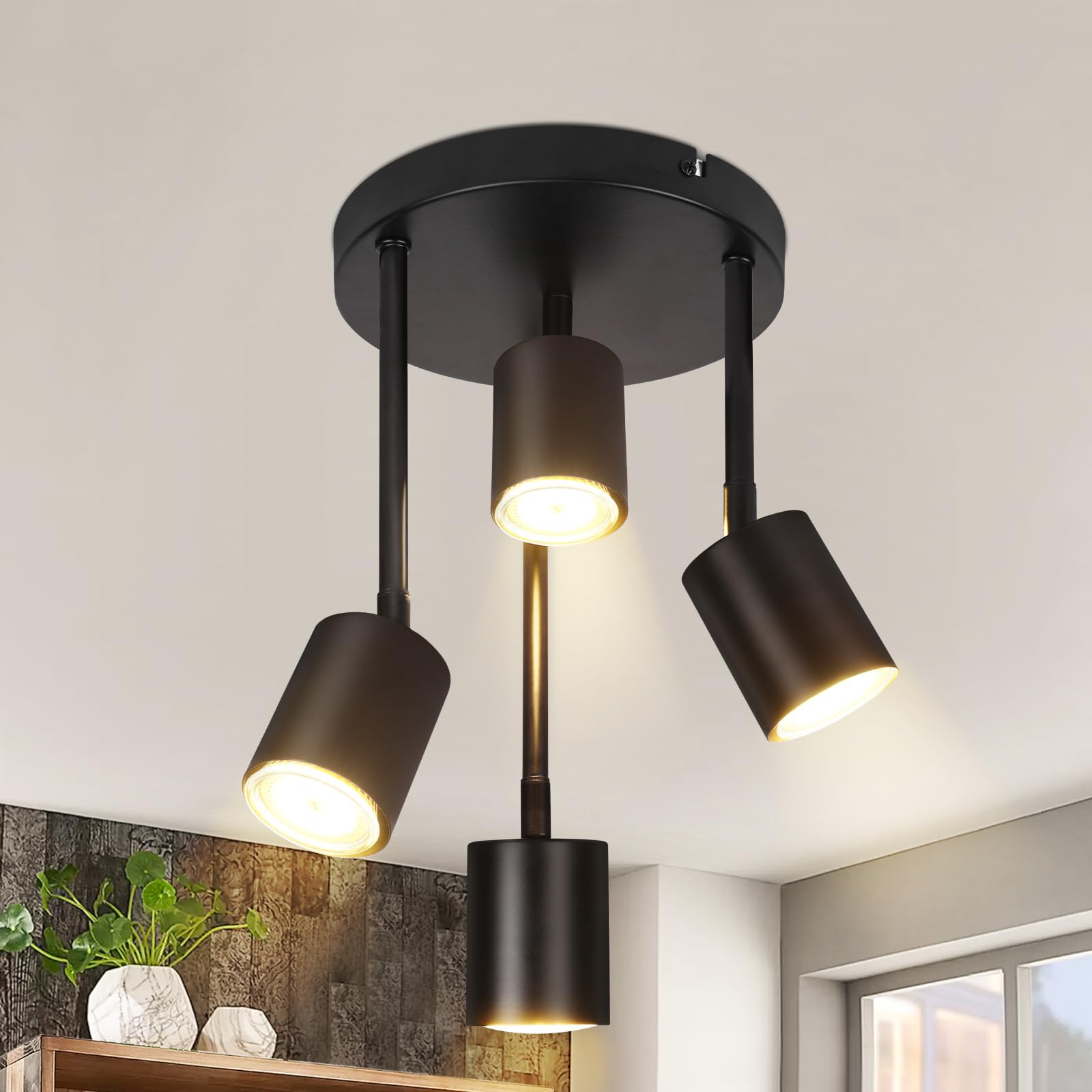 Faretto da Soffitto 4 Fiamme Nero, Orientabile