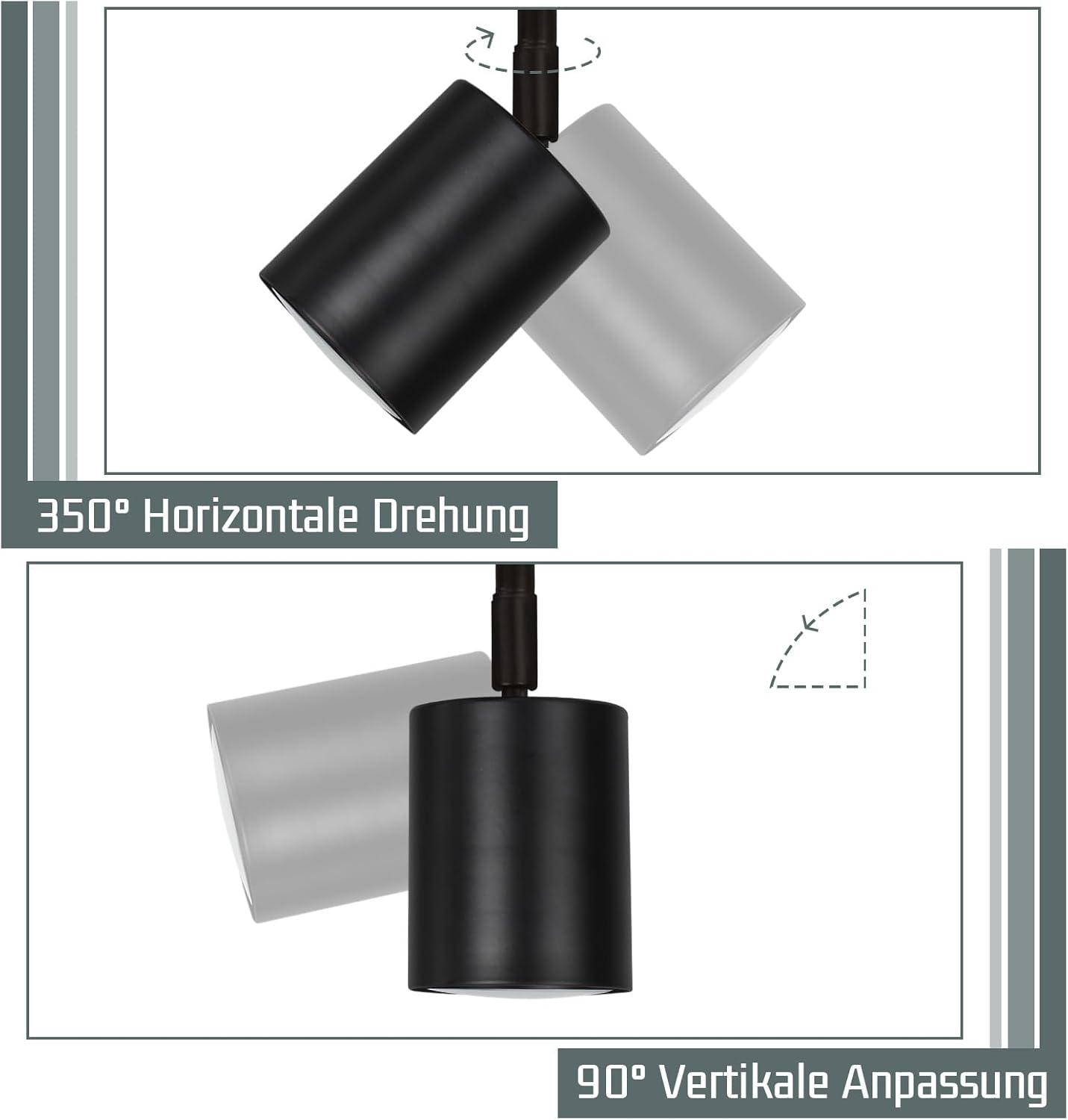 Faretto da Soffitto 4 Fiamme Nero, Orientabile - immagine 3