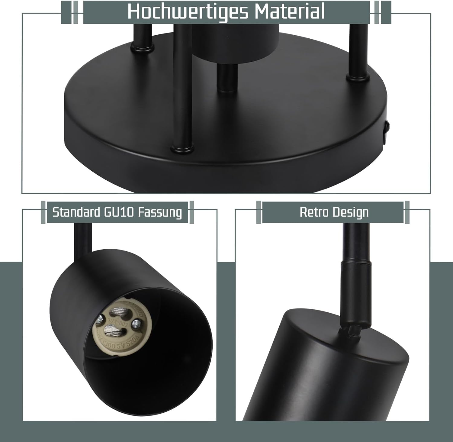 Faretto da Soffitto 4 Fiamme Nero, Orientabile - immagine 5