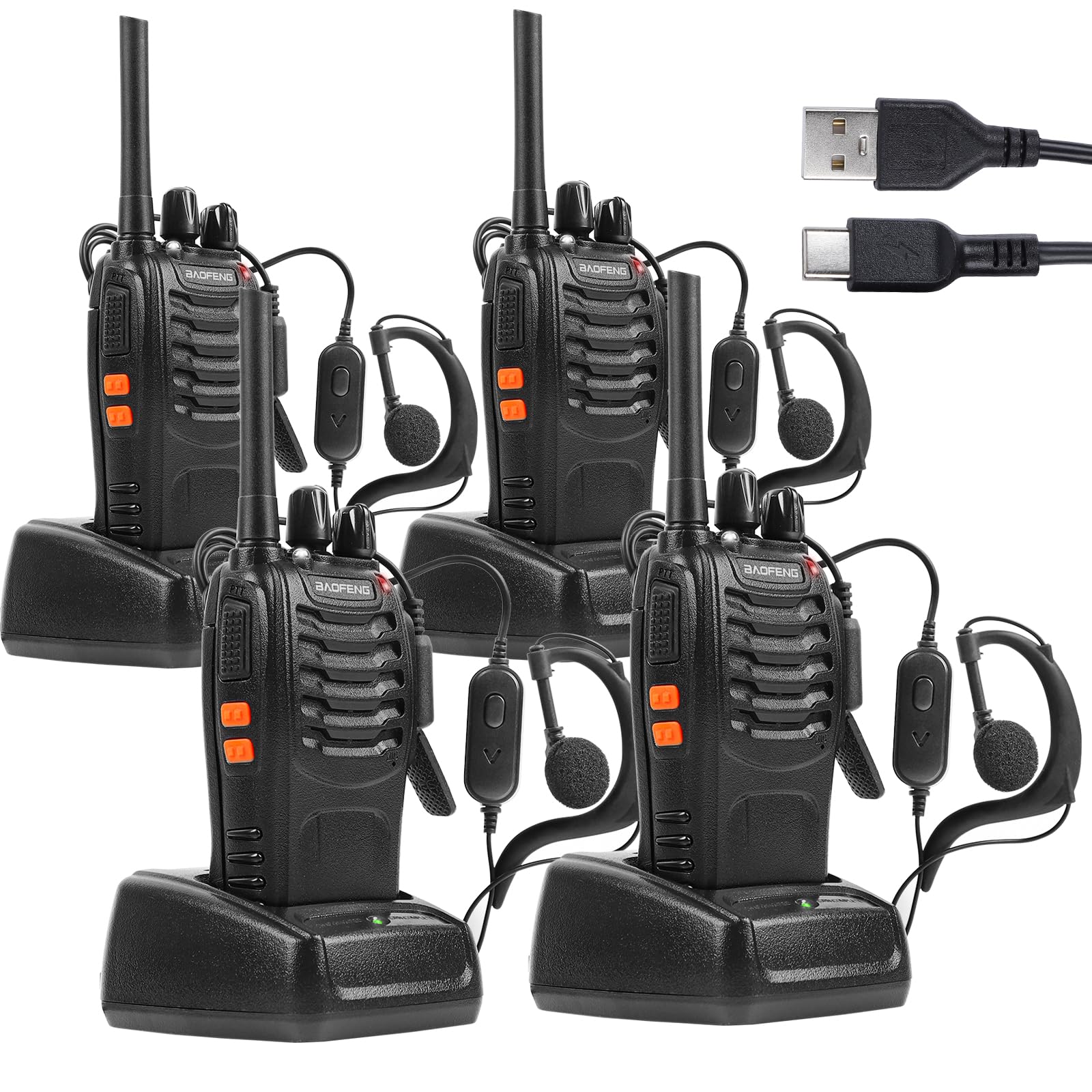 Walkie-Talkie PMR446 Ricaricabile 16 Canali con Auricolare