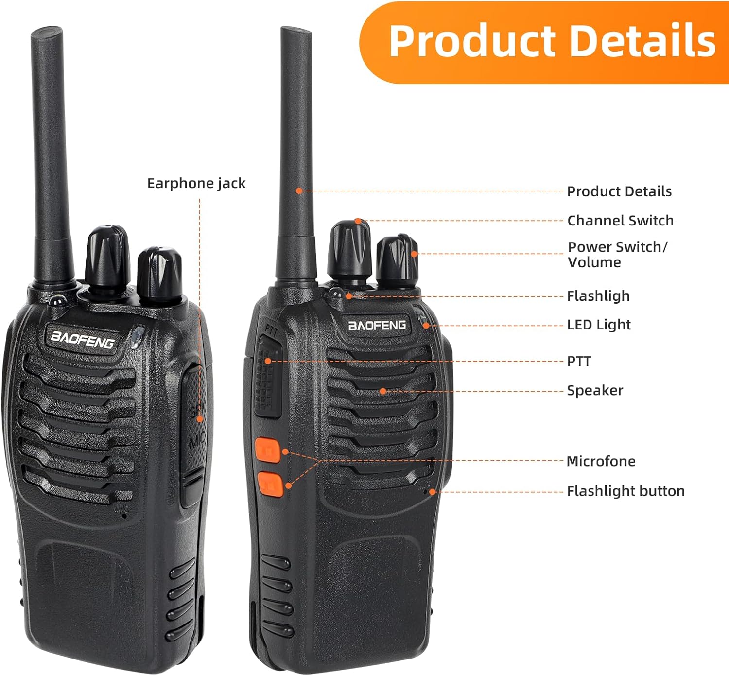 Walkie-Talkie PMR446 Ricaricabile 16 Canali con Auricolare - immagine 2