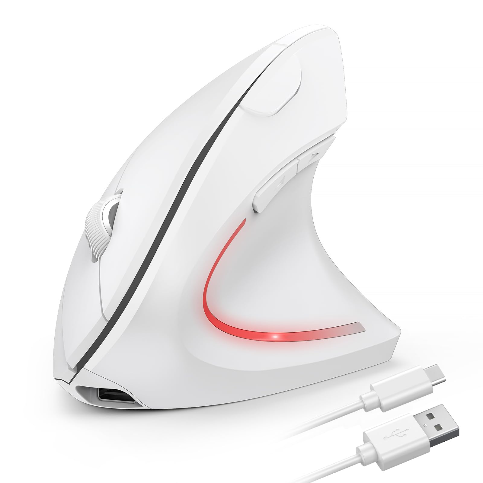 Tecknet Mouse Verticale Wireless Ricaricabile 4800 DPI, Bianco