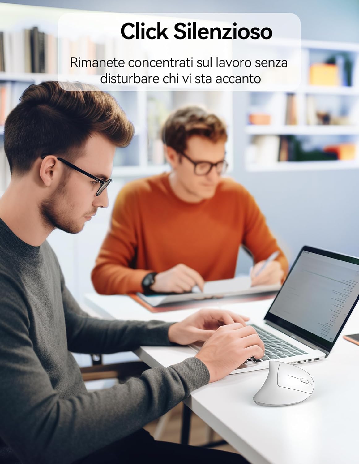 Tecknet Mouse Verticale Wireless Ricaricabile 4800 DPI, Bianco - immagine 5