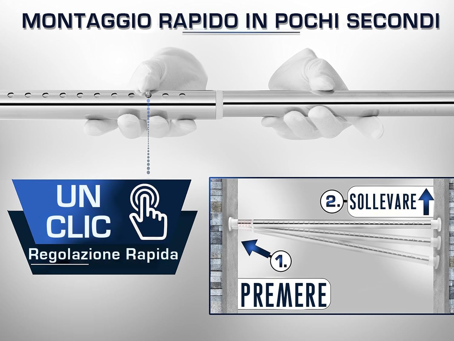 MEISENBERG Aste a Pressione per Tende 160-210cm, Argento - immagine 3