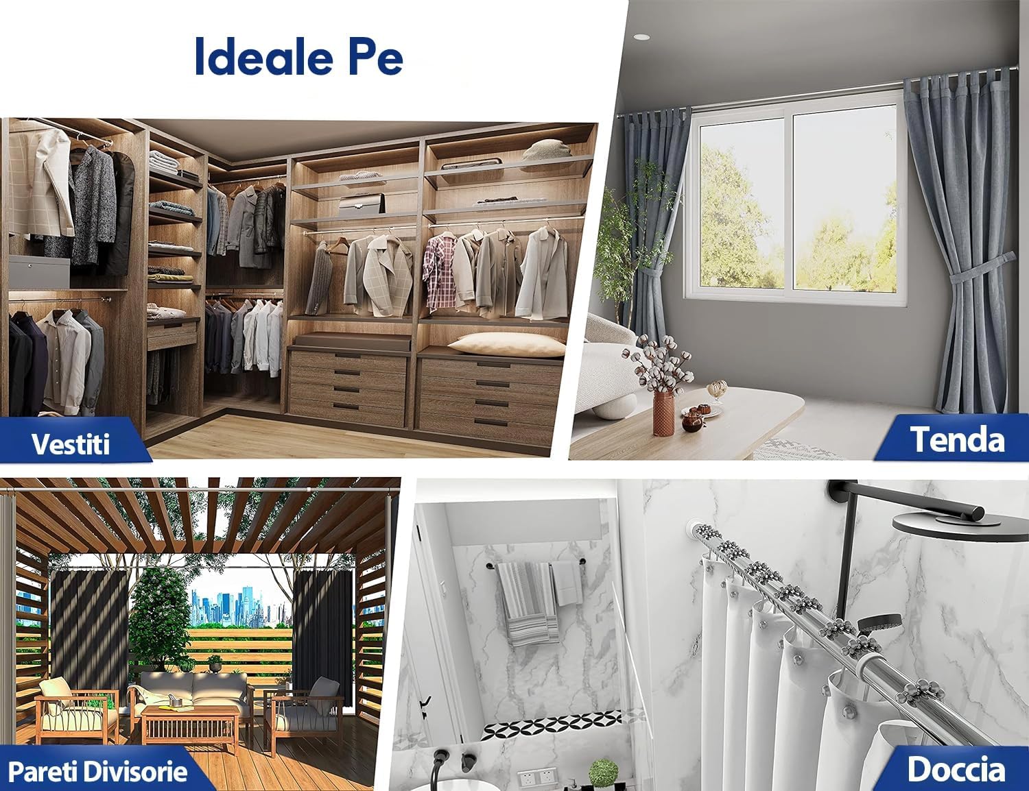 MEISENBERG Aste a Pressione per Tende 160-210cm, Argento - immagine 4