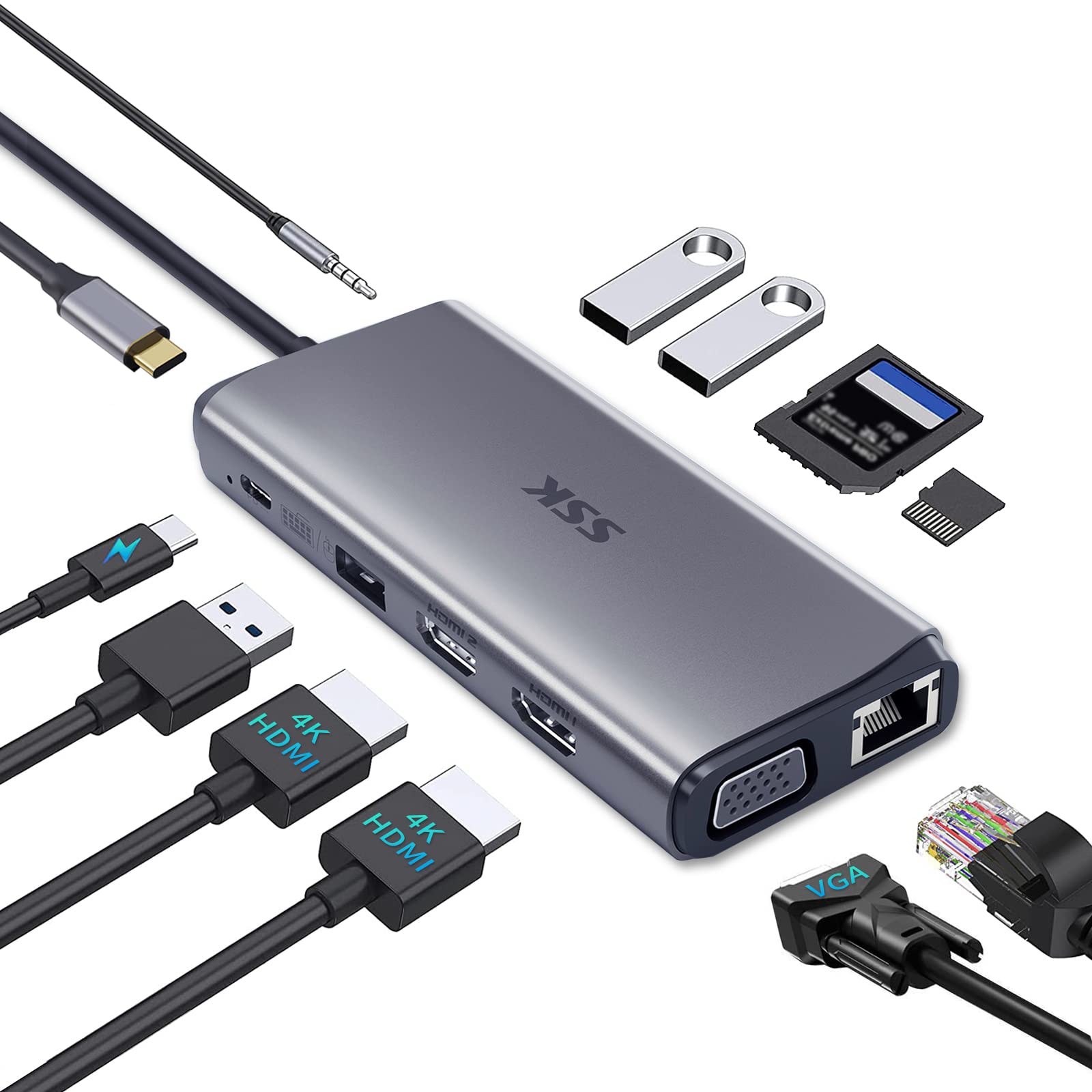 Ssk Hub USB-C 11 in 1 Docking Station Triplo Display