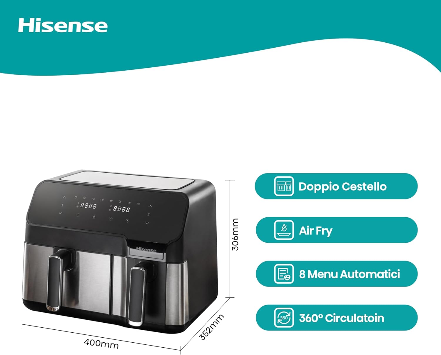 Hisense HAF2900D Friggitrice Dual 8.6L 1700W - immagine 2