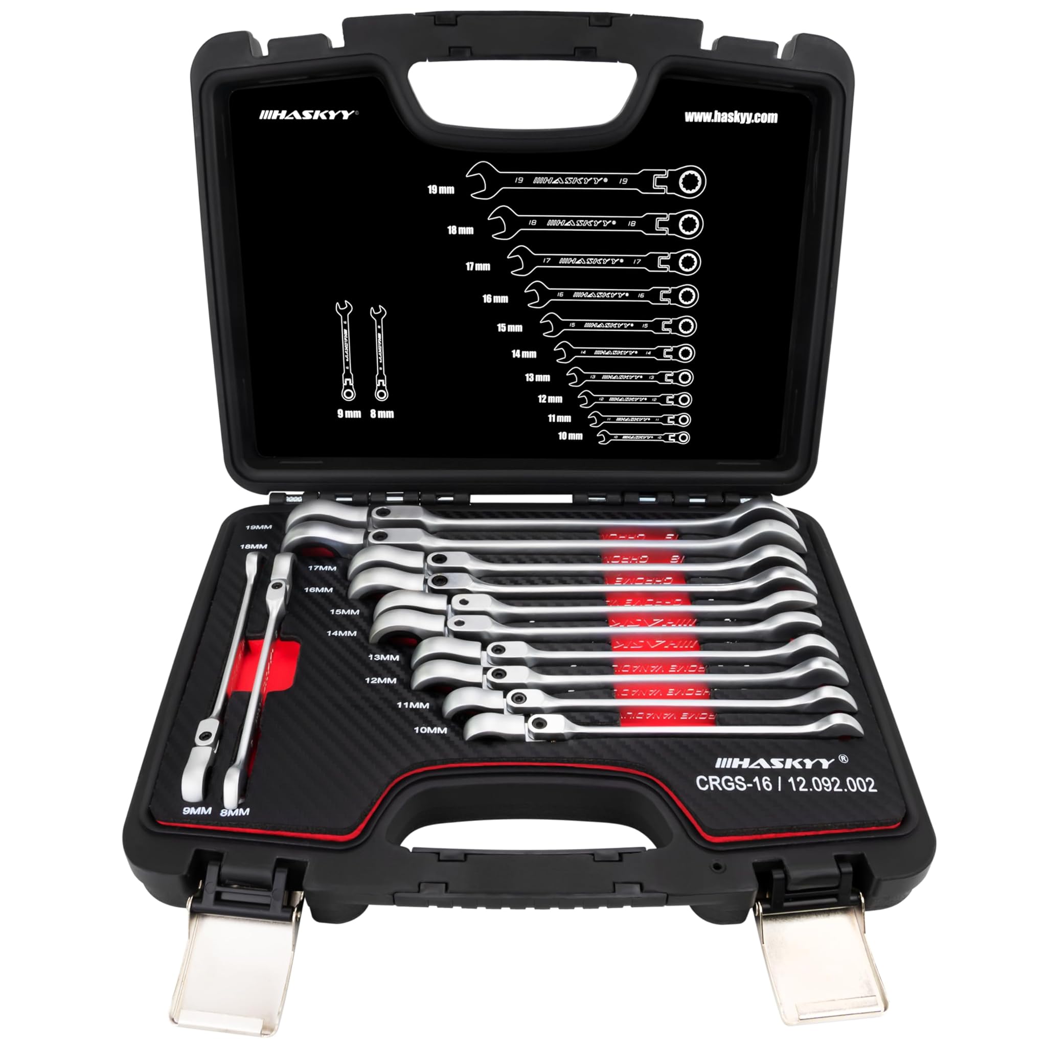 Haskyy Set 12 Chiavi a Cricchetto Combinate 8-19mm