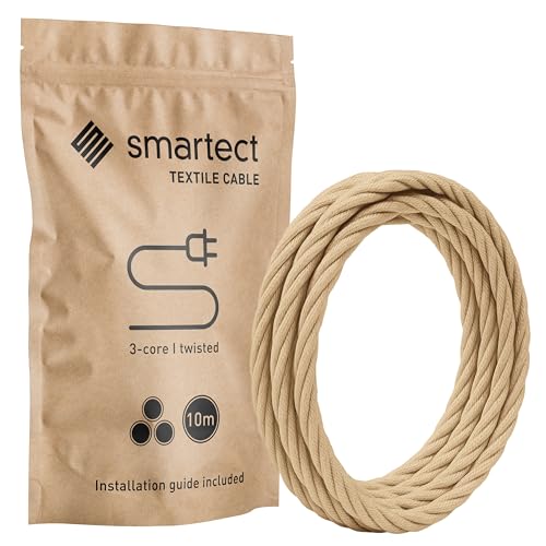 Smartect Cavo Elettrico Tessile Intrecciato 10m, Marrone Chiaro