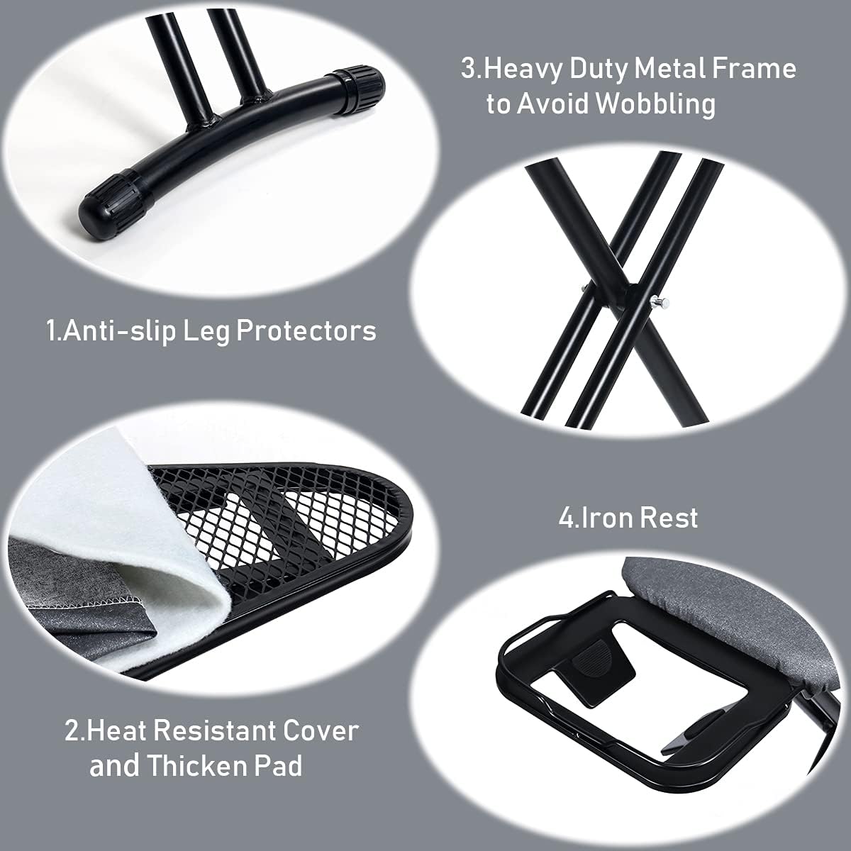 Duwee Asse da Stiro Pieghevole Regolabile 32x93cm, Nero - immagine 2