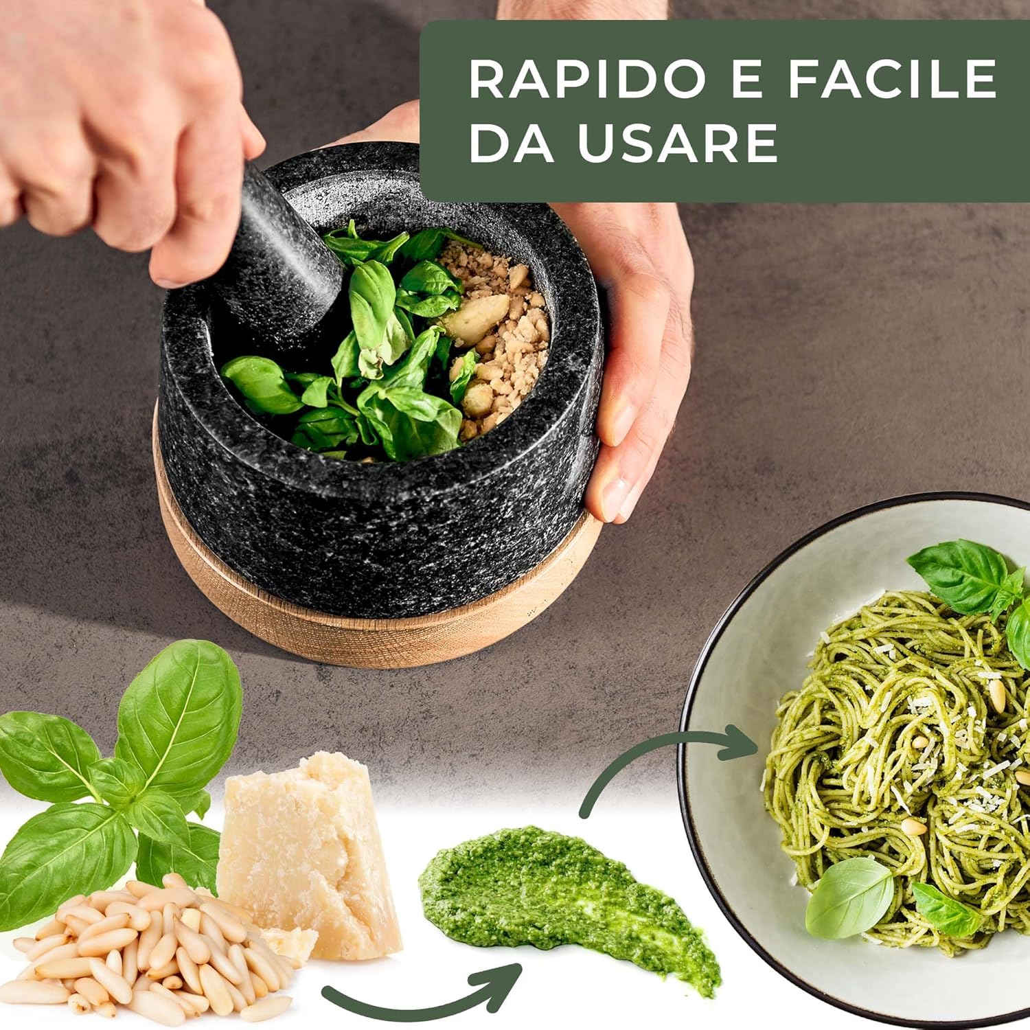 Waldwerk Mortaio con Pestello in Granito 12 cm - immagine 2