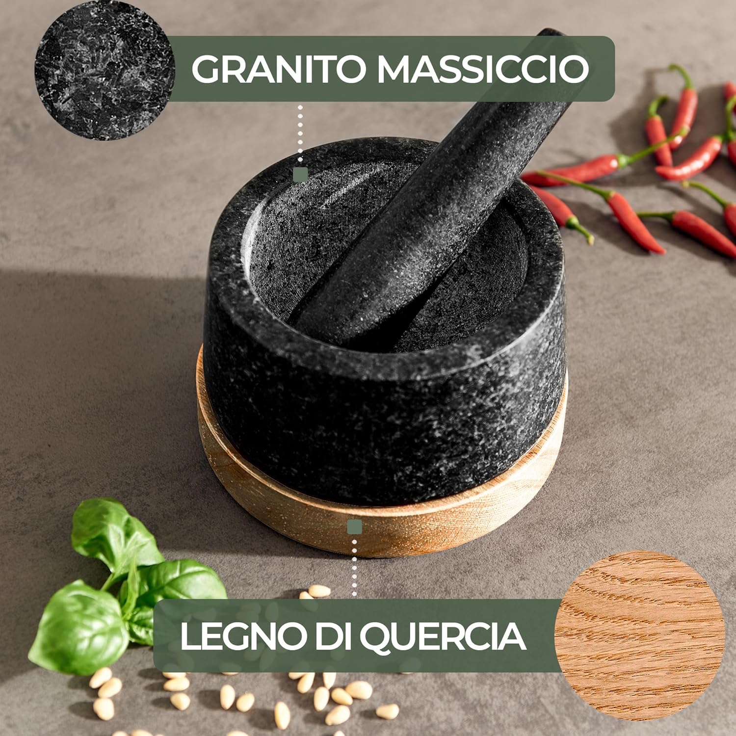 Waldwerk Mortaio con Pestello in Granito 12 cm - immagine 5