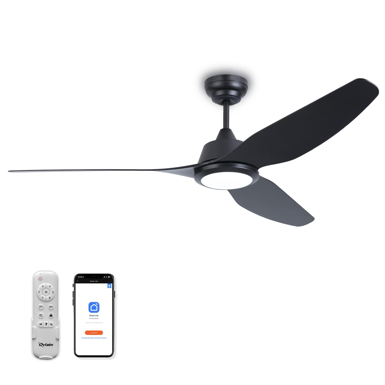 Ovlaim - Ventilatore Soffitto DC 142cm con LED, Nero