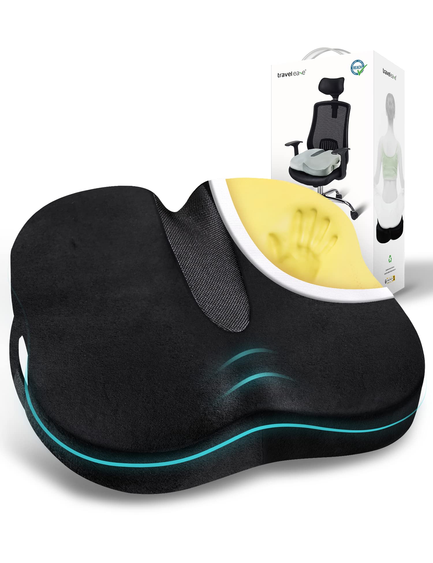 Travel Ease Cuscino Ergonomico Schiuma Memoria, Nero