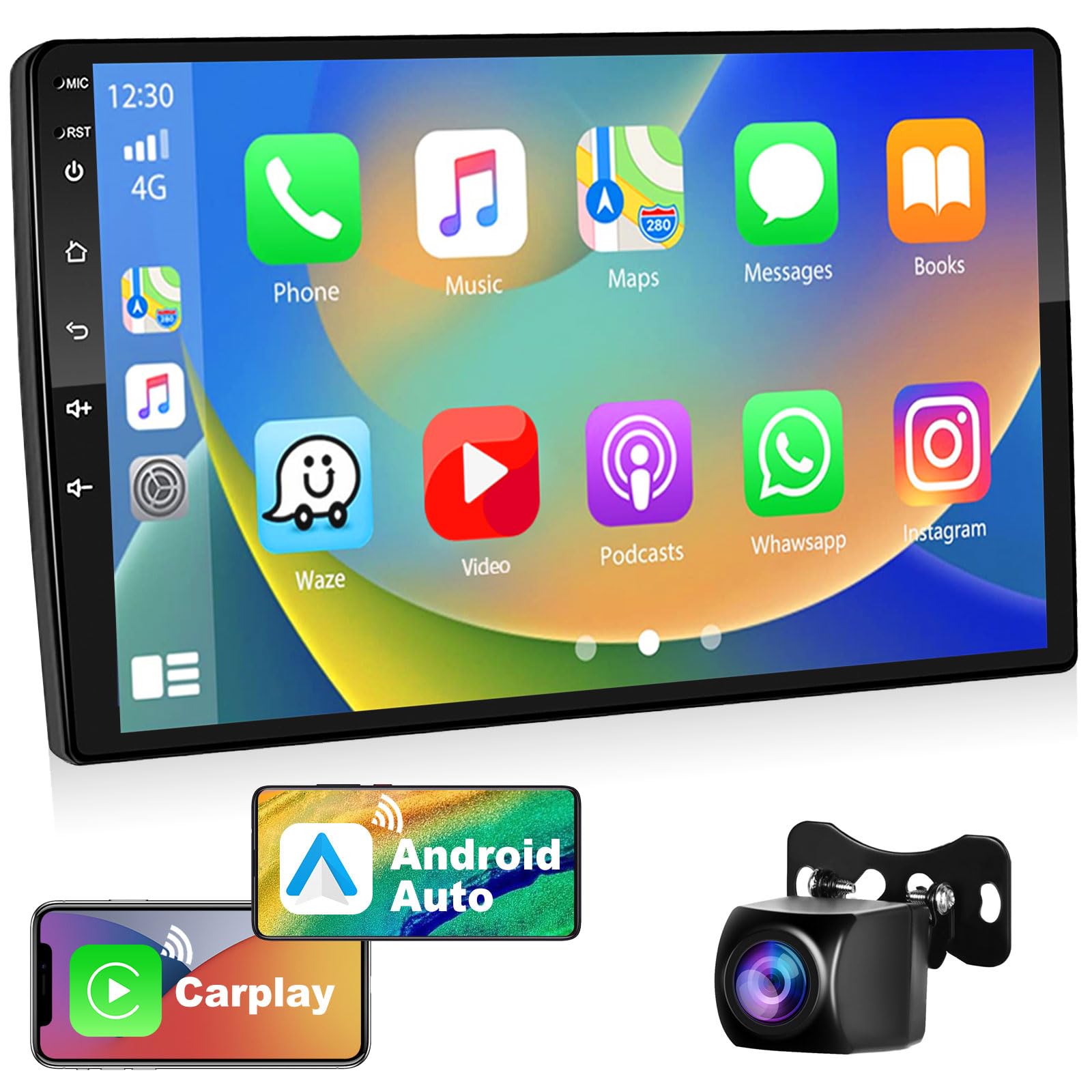 Podofo Autoradio Android 2 Din 9" con Wireless Carplay