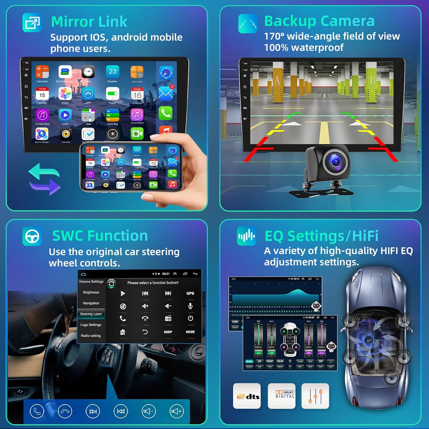 Podofo Autoradio Android 2 Din 9" con Wireless Carplay - immagine 6