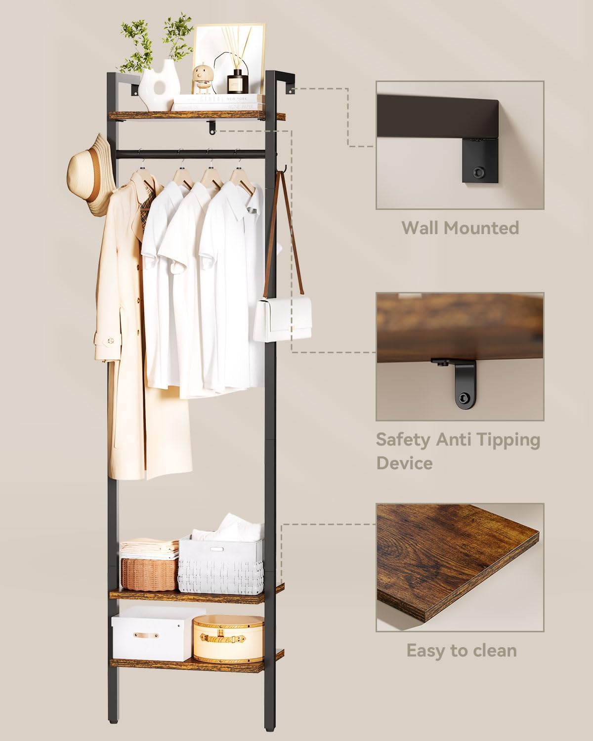 Ymyny Appendiabiti da Parete 180CM, Marrone Rustico - immagine 6