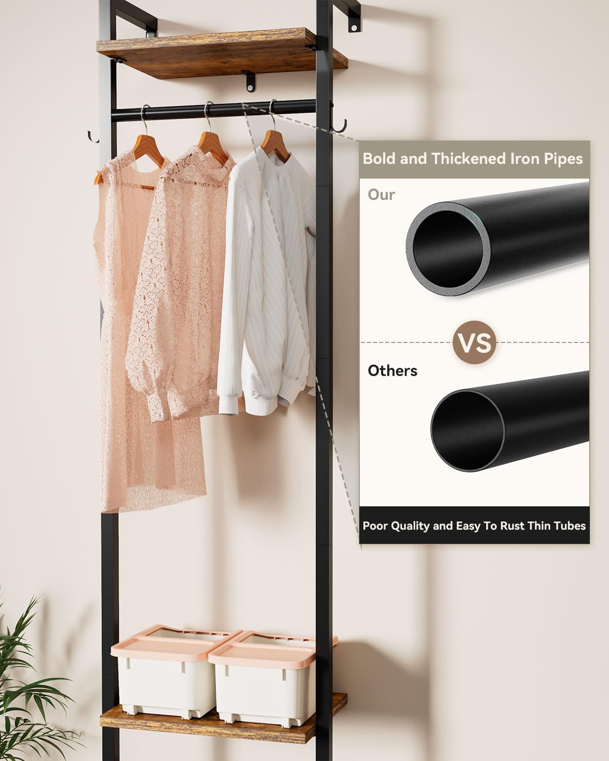 Ymyny Appendiabiti da Parete 180CM, Marrone Rustico - immagine 7