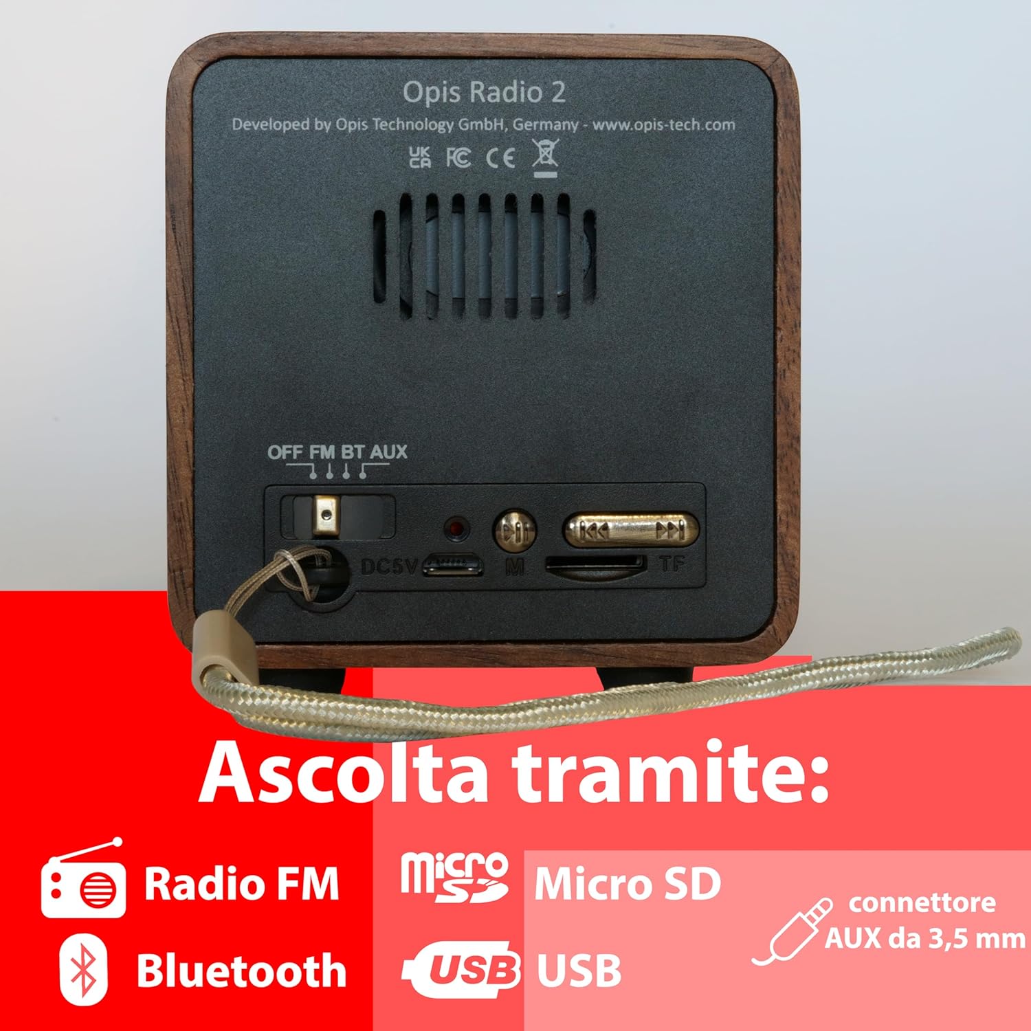 Opis Radio 2: Cassa Bluetooth Legno Ricaricabile - immagine 6